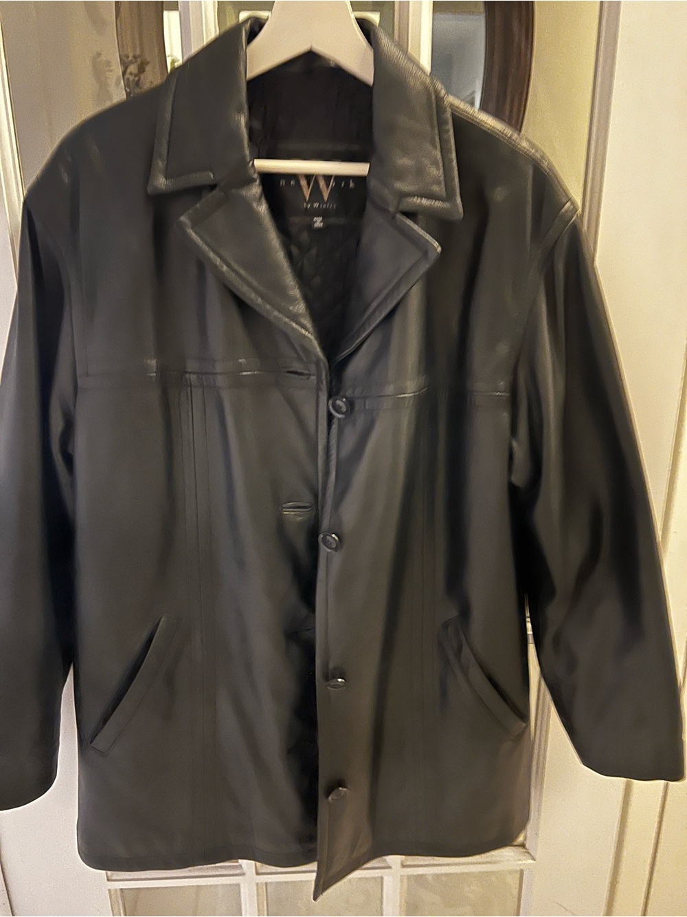 W by Worth Women’s Black Leather Pea Coat